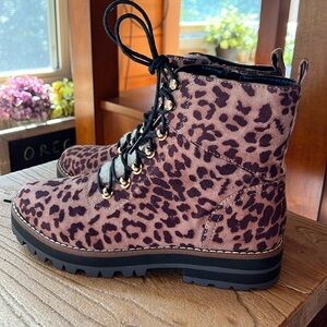 CROWN & IVY | NAOMI LEOPARD SUEDE LUG SOLE LACE-UP HIKING BOOTS